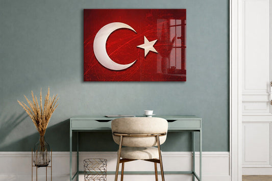 Ay Yıldız Türk Bayrağı Cam Tablo | 4 mm Temperli UV Baskılı Modern Duvar Dekoru -PeonyAta1314