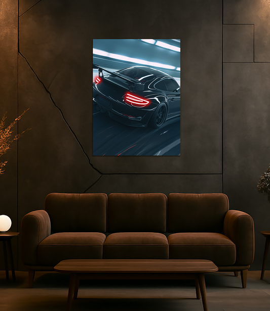 Siyah GT3 Tarzı UV Baskı Neon Duvar Dekoru | Pleksi Işıklı Yarış Araba Tablo