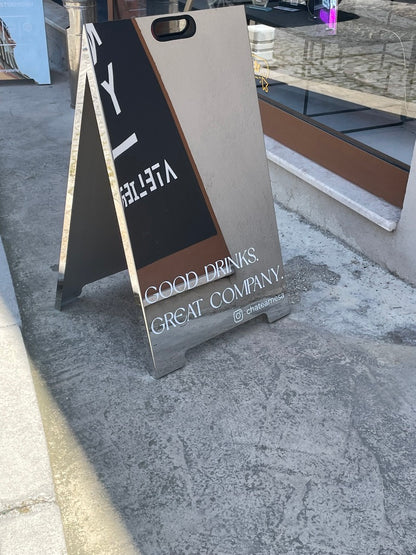 Aynalı Paslanmaz A Tabela | Dış Mekan Metal Kaldırım Tabelası | 3 Farklı Boy | İşletme Önü Reklam Tabelası