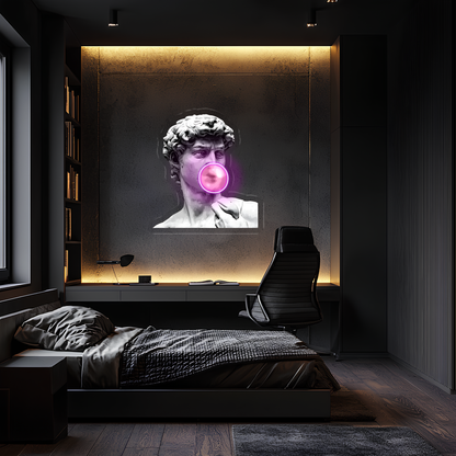 David Neon Duvar Dekoru | Klasik Sanat ve Modern LED Işıklı Tablo | UV Baskı Pleksi Neon | Gaming ve Ev Dekoru