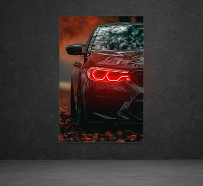 Siyah Spor Otomobil UV Baskı Neon Duvar Tablosu | Kırmızı LED Işıklı Pleksi Duvar Dekoru | Modern Otomobil Sanatı