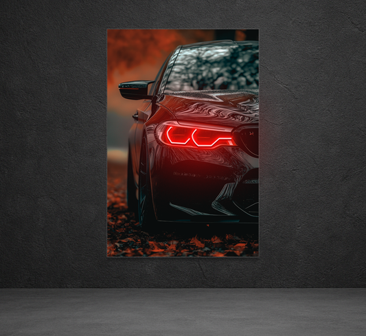 Siyah Spor Otomobil UV Baskı Neon Duvar Tablosu | Kırmızı LED Işıklı Pleksi Duvar Dekoru | Modern Otomobil Sanatı