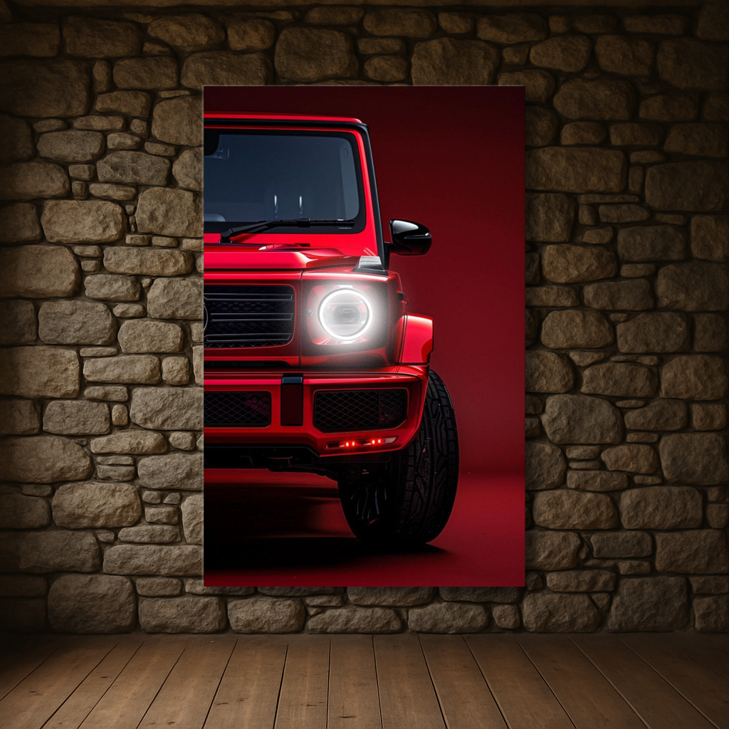 Kırmızı SUV UV Baskı Neon Duvar Dekoru | Pleksi Üzeri LED Işıklı Tablo | Lüks Araç Duvar Sanatı