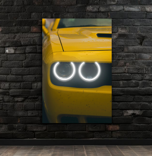 Spor Otomobil UV Baskı Neon Tablo | Çift LED Far Detaylı Pleksi Duvar Dekoru | Enerjik Otomobil Duvar Sanatı