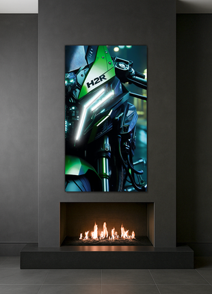 Yeşil Spor Motosiklet Neon Tablo – UV Baskılı Modern Duvar Dekoru | Racing Temalı LED Efekt Poster