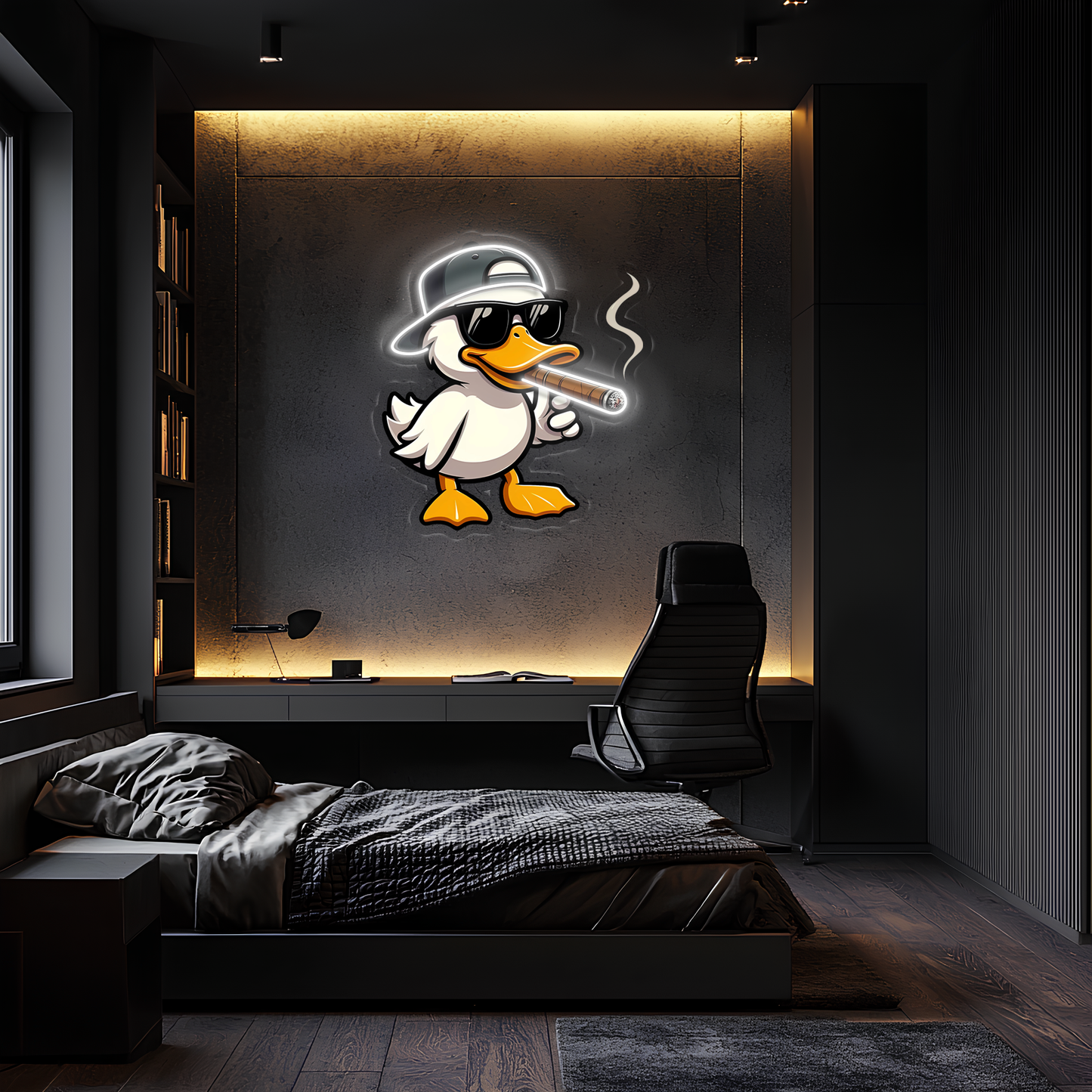Cool Duck Neon Duvar Dekoru | Eğlenceli Karikatür Işıklı Tablo | UV Baskı Pleksi Neon | Genç ve Gamer Oda Dekoru
