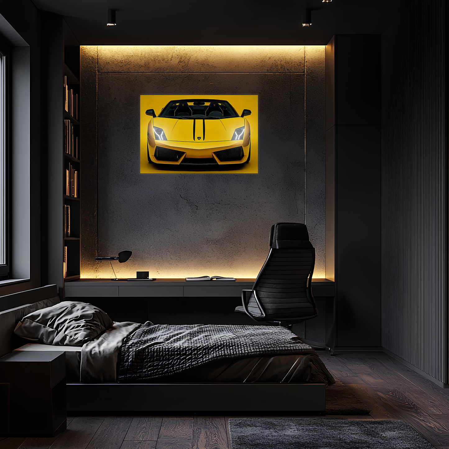 Sarı Lamborghini Tarzı UV Baskı Neon Duvar Dekoru | Pleksi Işıklı Spor Araba Tablo | Gamer Room Duvar Sanatı