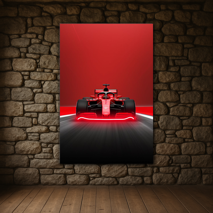Kırmızı Yarış Otomobili UV Baskı Neon Duvar Dekoru | Pleksi Üzeri LED Işıklı Formula Tablo | Hız Tutkunu Duvar Sanatı