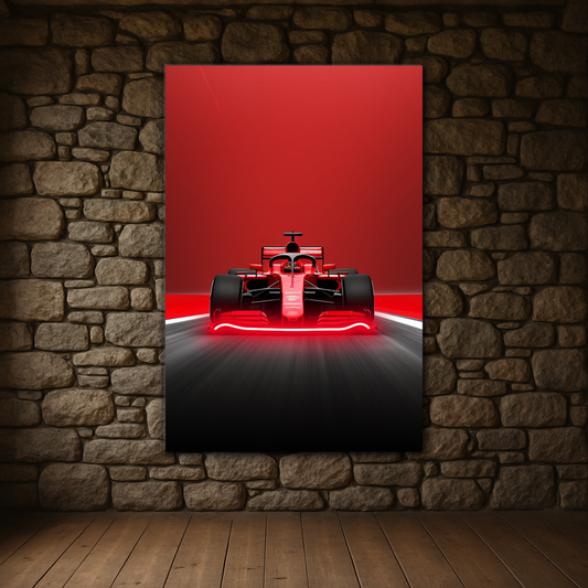 Kırmızı Yarış Otomobili UV Baskı Neon Duvar Dekoru | Pleksi Üzeri LED Işıklı Formula Tablo | Hız Tutkunu Duvar Sanatı