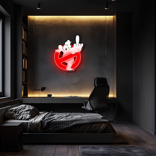 Retro Hayalet Figürlü Neon Duvar Dekoru | Mizahi Tasarım Işıklı Pleksi Tablo | Gamer & Genç Odası Dekoru
