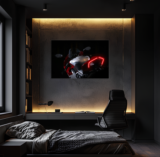 Spor Motosiklet UV Baskı Neon Tablo | LED Stop Işıklı Pleksi Duvar Dekoru | Motor Tutkunları İçin Özel Tasarım