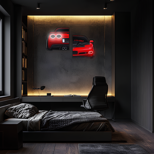 Araba Neon Tablo Araba duvar sanatı ışıklı, Araba led duvar dekoru, Araba led işareti, Garaj neon Tablo UvCar22
