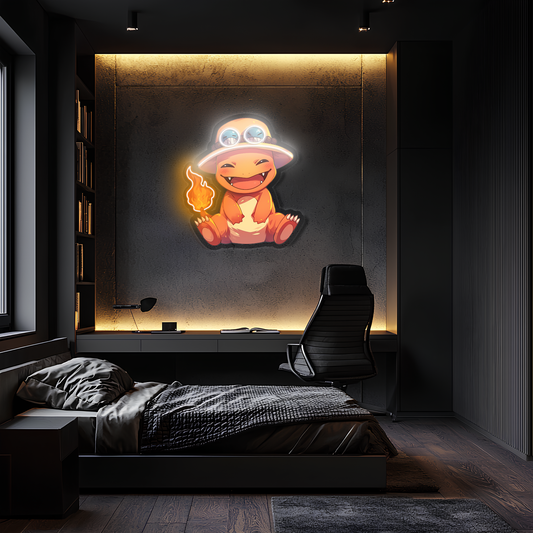 Charmander Neon Duvar Dekoru | Anime Temalı Işıklı Pleksi Tablo | Çocuk ve Genç Odası İçin LED Duvar Sanatı