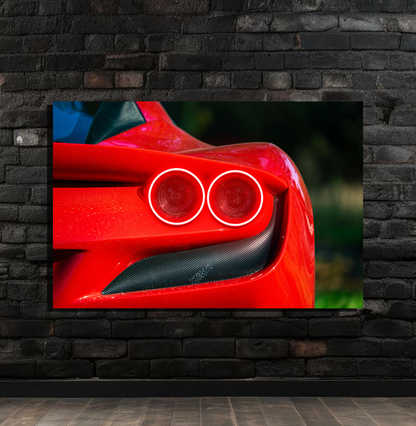 Kırmızı Spor Otomobil UV Baskı Neon Tablo | Pleksi LED Duvar Dekoru | Lüks Otomobil Arka Stop Tasarımı