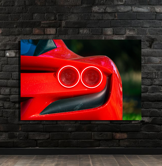 Kırmızı Spor Otomobil UV Baskı Neon Tablo | Pleksi LED Duvar Dekoru | Lüks Otomobil Arka Stop Tasarımı