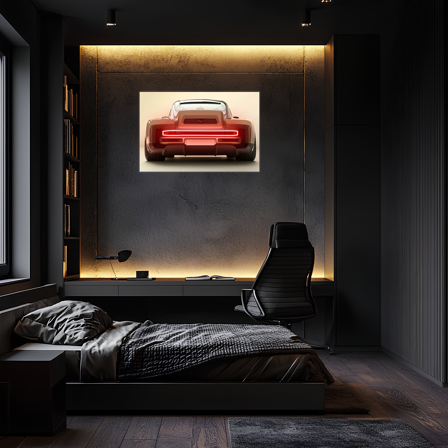 Kırmızı Muscle Car UV Baskı Neon Duvar Dekoru | Amerikan Araba Işıklı Tablo | Pleksi Duvar Sanatı