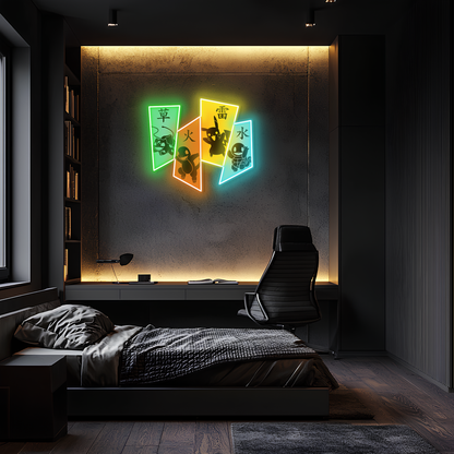Dörtlü Pokémon Neon Duvar Dekoru | Charmander Squirtle Bulbasaur Temalı LED Duvar Işığı | Gamer & Anime Odası Dekoru