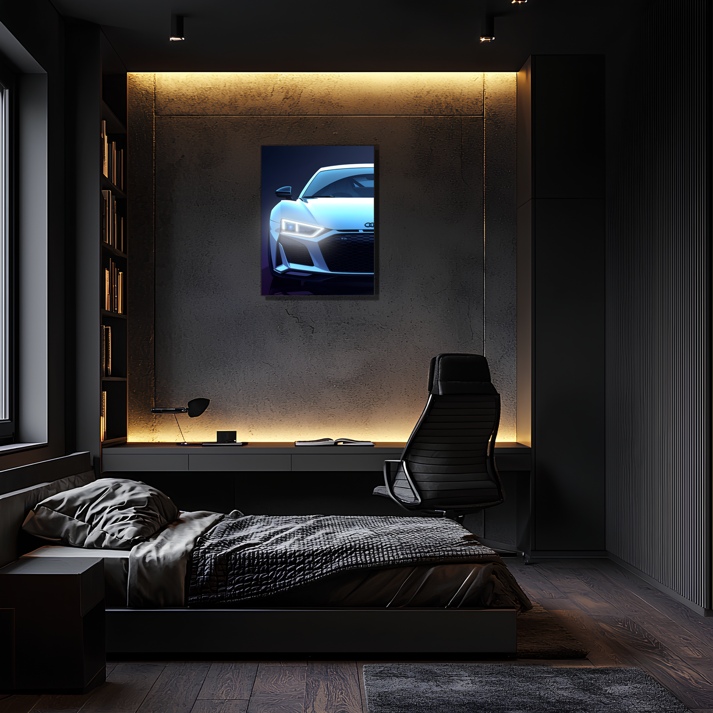 Audi R Tarzı UV Baskı Neon Duvar Dekoru | Pleksi Işıklı Spor Araba Tablo | Gamer Room Dekorasyonu