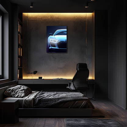Audi R Tarzı UV Baskı Neon Duvar Dekoru | Pleksi Işıklı Spor Araba Tablo | Gamer Room Dekorasyonu