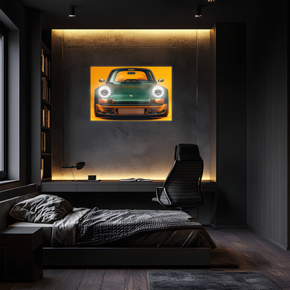 Porsche 911 Retro Model UV Baskı Neon Duvar Dekoru | Pleksi Işıklı Spor Araba Tablo | Modern Ev ve Ofis Dekoru