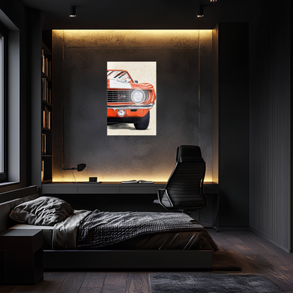 Klasik Camaro Tarzı UV Baskı Neon Duvar Dekoru | Turuncu Amerikan Araba Tablo | Pleksi Işıklı Duvar Sanatı