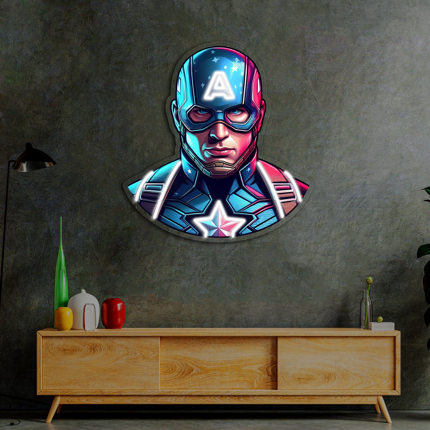 Captain America Neon Tablo | Süper Güç Temalı LED Duvar Dekoru