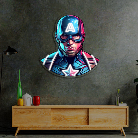 Captain America Neon Tablo | Süper Güç Temalı LED Duvar Dekoru