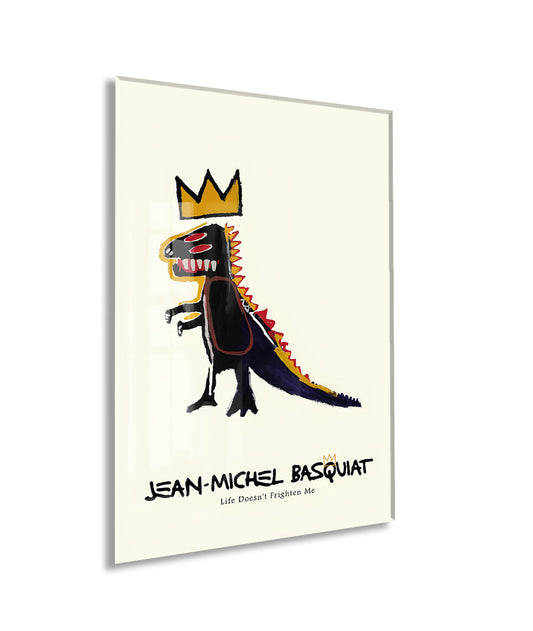 Basquiat Tarzı Dinozor Cam Tablo | Pop Art UV Baskılı Temperli Cam Duvar Dekoru - Peony161