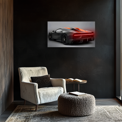 Siyah Bugatti Tarzı UV Baskı Neon Duvar Dekoru | Pleksi Işıklı Süper Araba Tablo | Modern Ev ve Ofis Dekoru