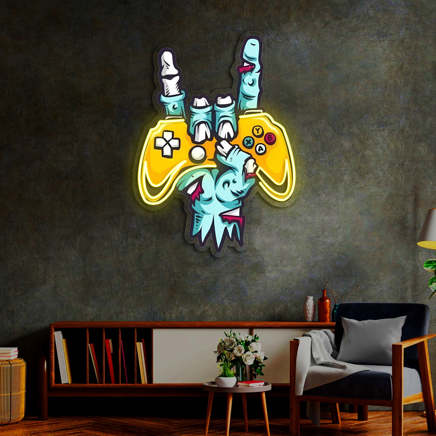 Oyun Temalı Neon Duvar Dekoru – Pleksi Üzerine UV Baskı | Modern Oyun Odası Aydınlatması