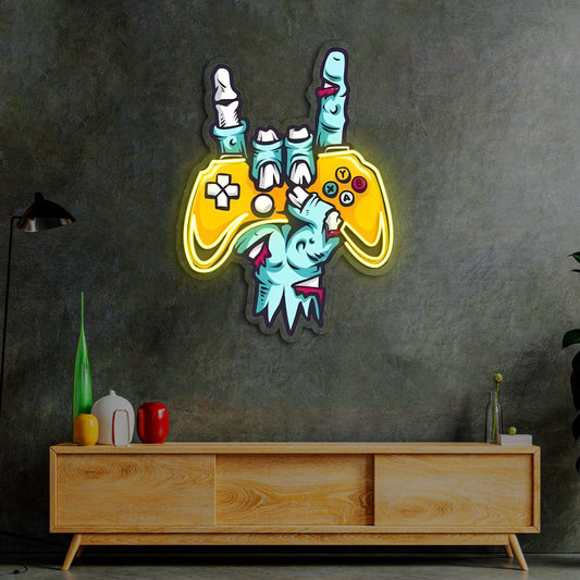 Oyun Temalı Neon Duvar Dekoru – Pleksi Üzerine UV Baskı | Modern Oyun Odası Aydınlatması