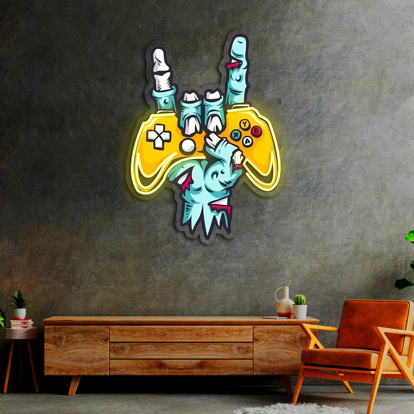 Oyun Temalı Neon Duvar Dekoru – Pleksi Üzerine UV Baskı | Modern Oyun Odası Aydınlatması