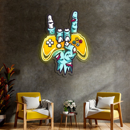 Oyun Temalı Neon Duvar Dekoru – Pleksi Üzerine UV Baskı | Modern Oyun Odası Aydınlatması