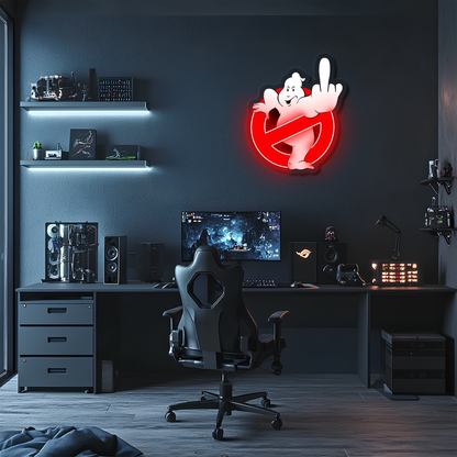 Retro Hayalet Figürlü Neon Duvar Dekoru | Mizahi Tasarım Işıklı Pleksi Tablo | Gamer & Genç Odası Dekoru
