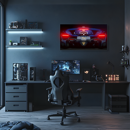 Pagani Tarzı UV Baskı Neon Duvar Dekoru | Pleksi Işıklı Süper Araba Tablo | Gamer Room Duvar Sanatı