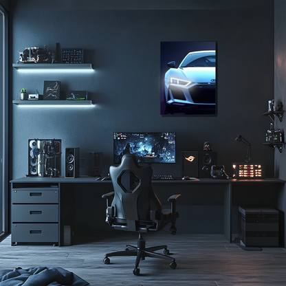 Audi R Tarzı UV Baskı Neon Duvar Dekoru | Pleksi Işıklı Spor Araba Tablo | Gamer Room Dekorasyonu
