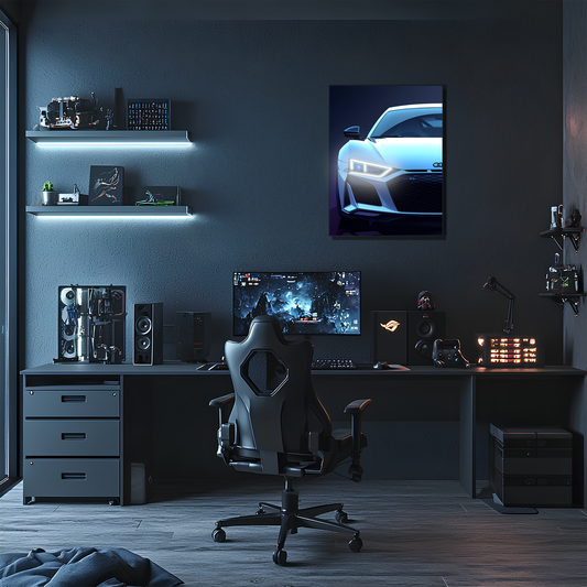 Audi R Tarzı UV Baskı Neon Duvar Dekoru | Pleksi Işıklı Spor Araba Tablo | Gamer Room Dekorasyonu