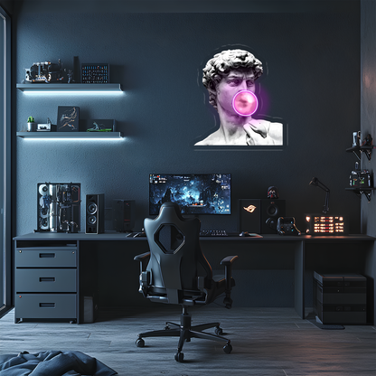 David Neon Duvar Dekoru | Klasik Sanat ve Modern LED Işıklı Tablo | UV Baskı Pleksi Neon | Gaming ve Ev Dekoru
