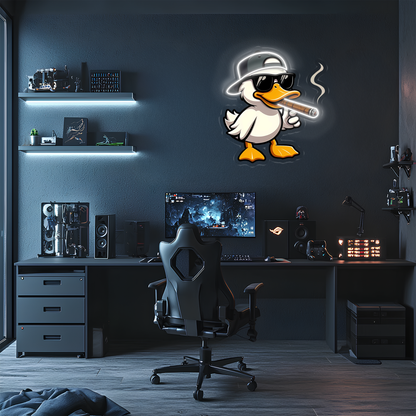 Cool Duck Neon Duvar Dekoru | Eğlenceli Karikatür Işıklı Tablo | UV Baskı Pleksi Neon | Genç ve Gamer Oda Dekoru