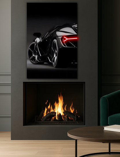 Siyah Süper Otomobil UV Baskı Neon Duvar Dekoru | Pleksi Üzeri LED Işıklı Tablo | Lüks Araç Duvar Sanatı