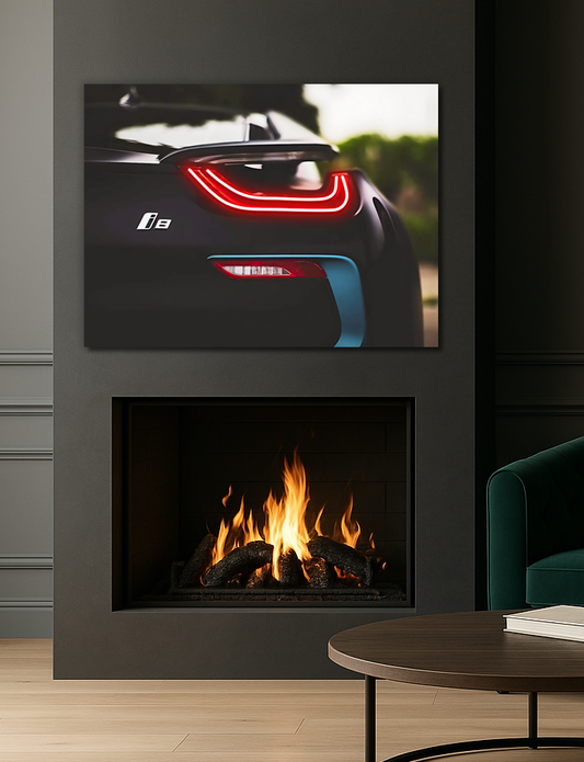 Siyah Spor Otomobil UV Baskı Neon Duvar Dekoru | Pleksi Üzeri LED Işıklı Tablo | Modern Araba Duvar Sanatı