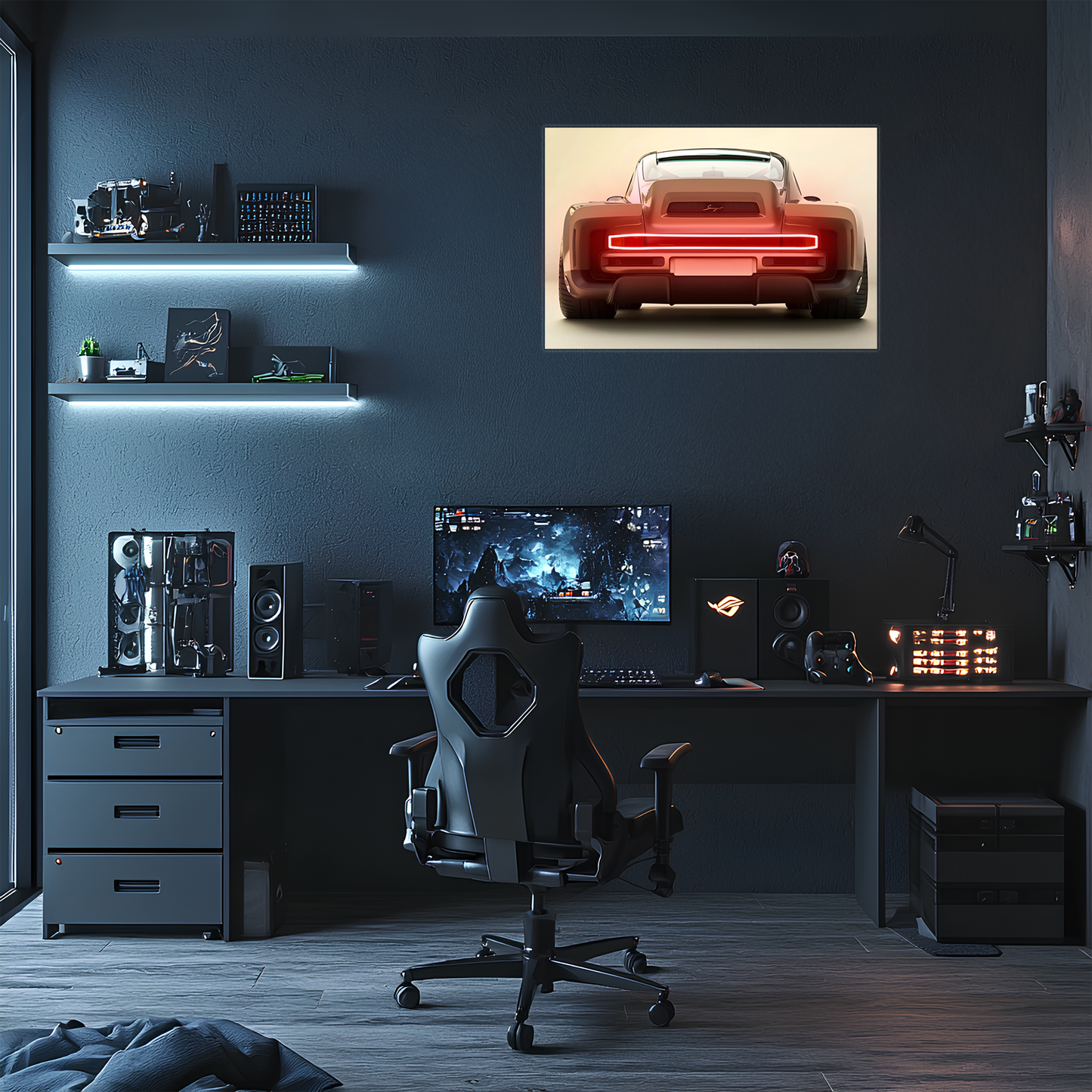 Kırmızı Muscle Car UV Baskı Neon Duvar Dekoru | Amerikan Araba Işıklı Tablo | Pleksi Duvar Sanatı