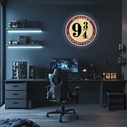 Magic Platform 9¾ Neon Duvar Dekoru | Film Temalı Işıklı Pleksi Tablo | Modern Ev ve Oda Dekoru