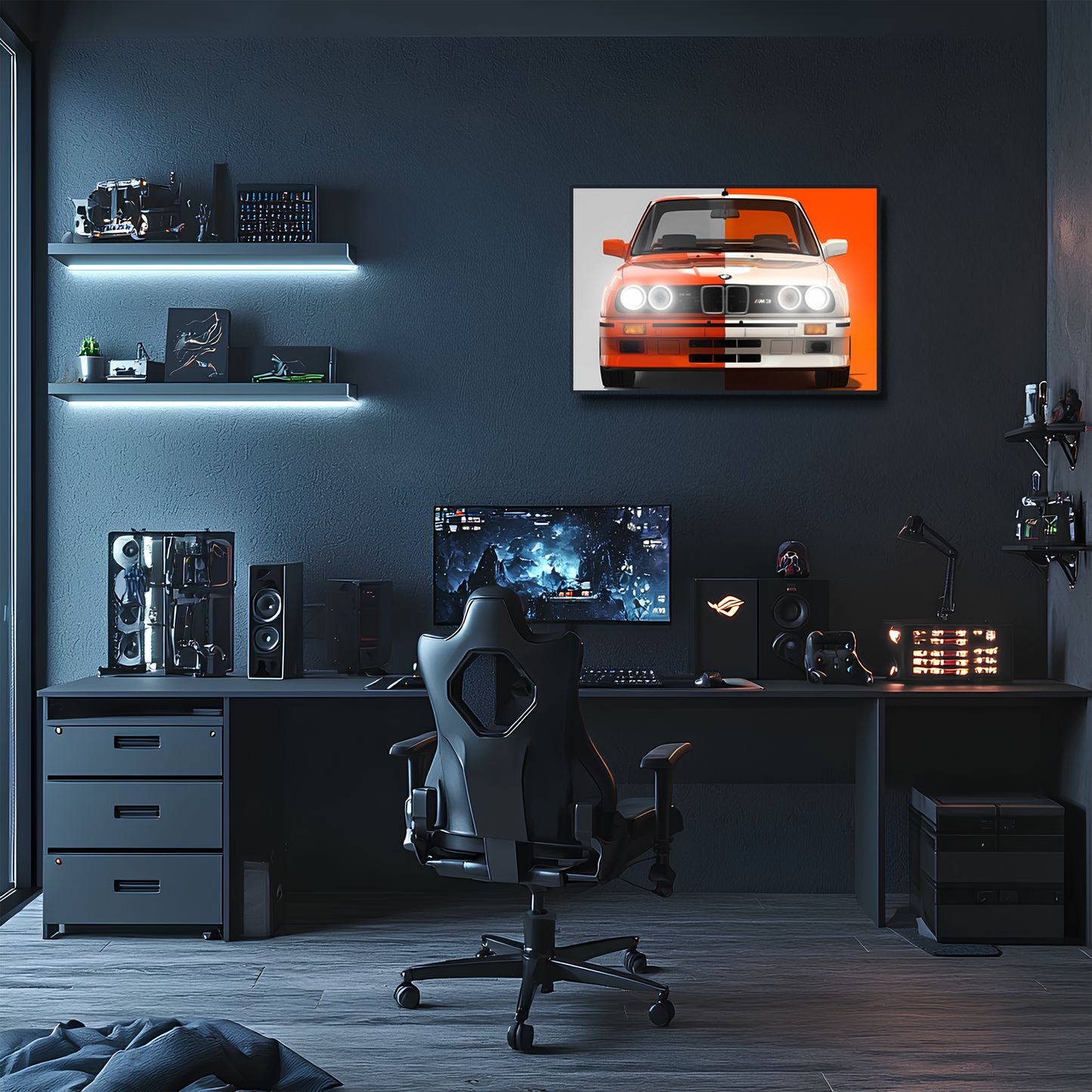 Retro BMW M Tarzı UV Baskı Neon Duvar Dekoru | Klasik Araba Pleksi Işıklı Tablo | Gamer Room Duvar Sanatı