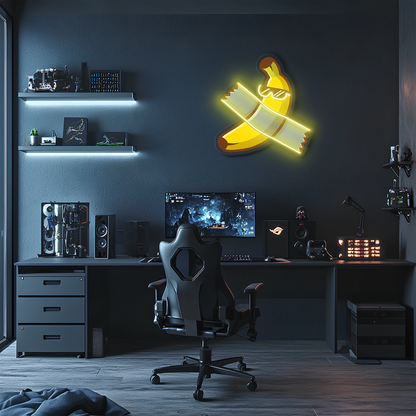 Pop Art Muz Neon Duvar Dekoru | Mizah Temalı Işıklı Pleksi Tablo | Modern Gamer ve Ofis Duvar Işığı