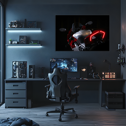 Spor Motosiklet UV Baskı Neon Tablo | LED Stop Işıklı Pleksi Duvar Dekoru | Motor Tutkunları İçin Özel Tasarım