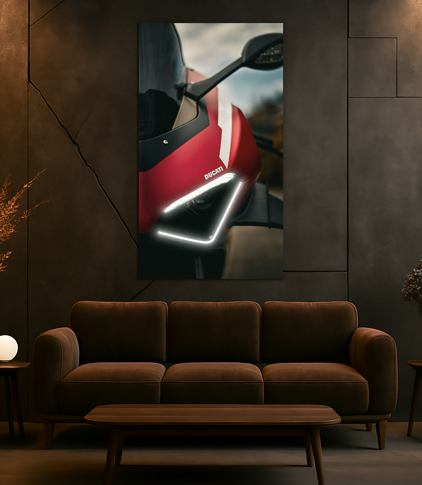 Kırmızı Spor Motosiklet UV Baskı Neon Duvar Dekoru | Pleksi Üzeri LED Işıklı Tablo | Modern Motor Duvar Sanatı