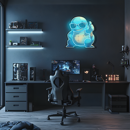Squirtle Neon Duvar Dekoru | Anime Temalı Işıklı Pleksi Tablo | Gamer Room ve Çocuk Odası İçin LED Duvar Sanatı