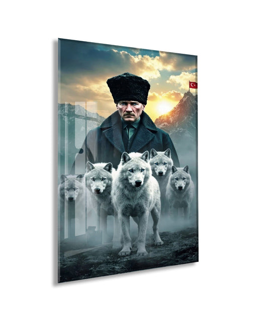 Atatürk ve Kurtlar Cam Baskı Tablo