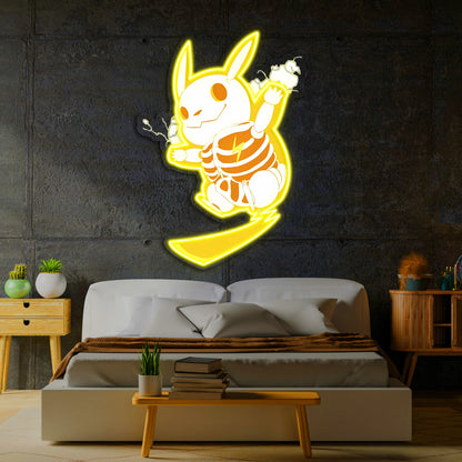 Pika Neon Duvar Dekoru | Sarı UV Baskı Pleksi LED Tablo | Oyun Odası ve Modern Ev Dekoru İçin Işıklı Sanat